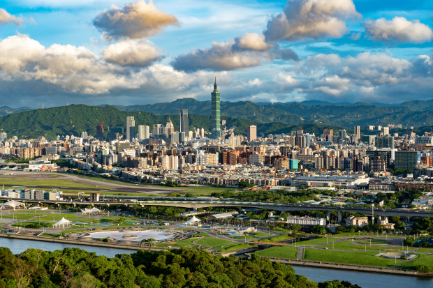 Downtown Taipei, Taiwan and surrounding mountains