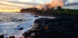 The cliffs and waves breaking at Maku’u Point, Hawaii.