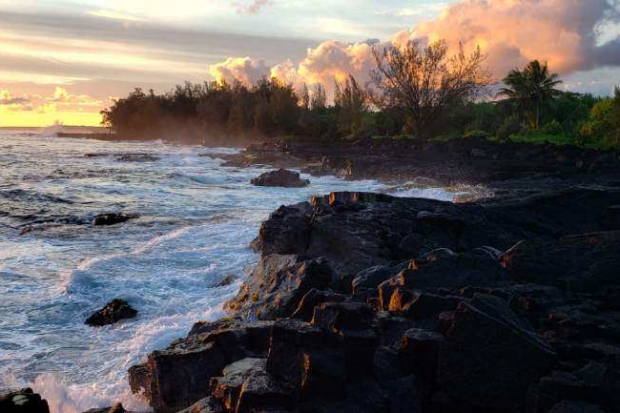 The cliffs and waves breaking at Maku’u Point, Hawaii.